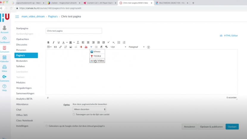 Video’s in Canvas nu mogelijk via de HUvideo plug-in