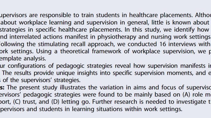 Wetenschappelijk artikel: Begeleidingsstrategieën van praktijkbegeleiders in het medisch domein
