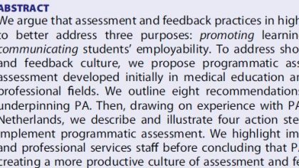 Wetenschappelijk essay: 8 aanbevelingen voor het hoger onderwijs gebaseerd op principes programmatisch toetsen