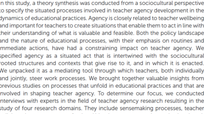 Wetenschappelijk artikel: het vermogen van leraren om hun ambities waar te maken