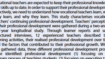 Wetenschappelijk artikel: de professionele ontwikkeling van ervaren mbo-docenten