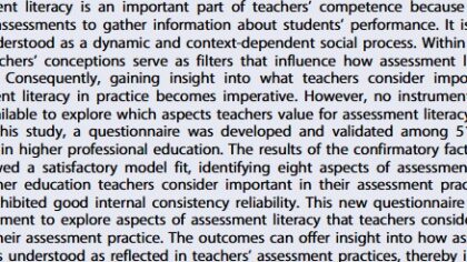 Wetenschappelijk artikel: Een vragenlijst om toetsbekwaamheid van docenten in kaart te brengen