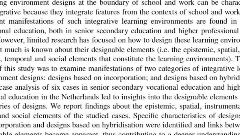 Artikel in Learning Environments Research over de kenmerken van integratieve leeromgevingen